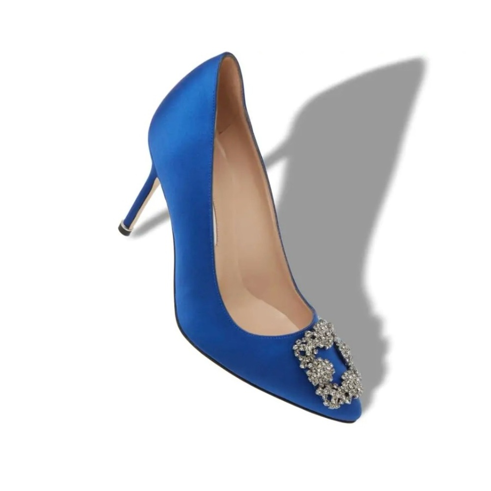 Blue Hangisi 90 Satin Jewel Buckle Pumps, Brand Size 37 ( US Size 7 )